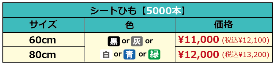 シートひも価格表